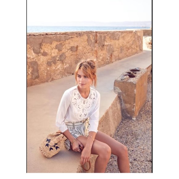 Sezane Tops - Sezane Vera Blouse Top White Cutout Embroidered Cotton Lace Boho